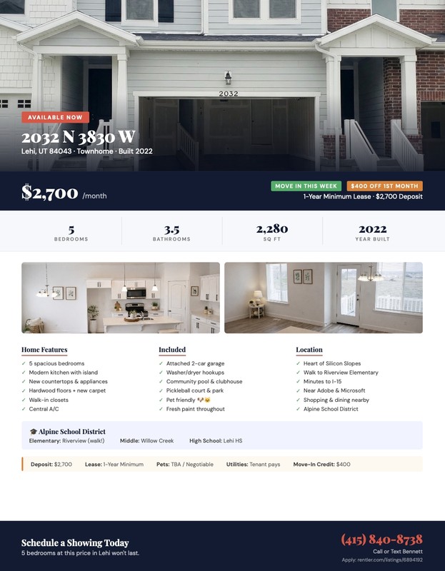 Lehi Townhome: 2032 N 3830 W