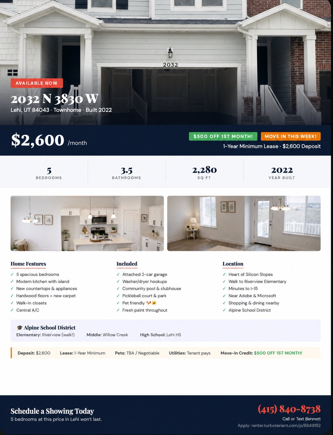 Lehi Townhome: 2032 N 3830 W